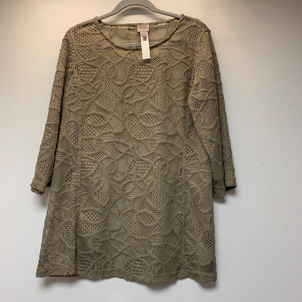 Easywear by Chico's Tunic Women 2 Olive Green Excellent Lace Open Knit Top